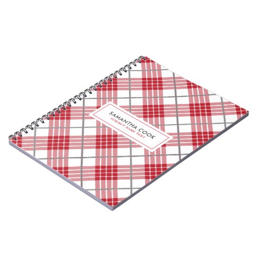 白い赤と灰色の格子模様 ノートブック (左側)