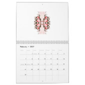 白い赤と白背景のフローラデザイン カレンダー (2月 2027)