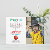 白い赤のボーリング誕生日招待状と写真 招待状 (スタンド正面)