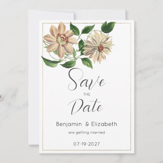 白い赤の緑のフローラ植物日付を保存 招待状 (正面)