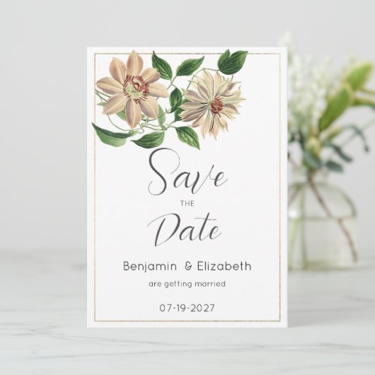 白い赤の緑のフローラ植物日付を保存 招待状 (スタンド正面)