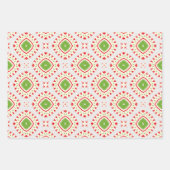 白い赤の緑の民族性ボヘミアンモザイクパターン ラッピングペーパーシート (正面3)