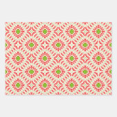 白い赤の緑の民族性ボヘミアンモザイクパターン ラッピングペーパーシート (正面2)