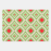 白い赤の緑の民族性ボヘミアンモザイクパターン ラッピングペーパーシート (正面)