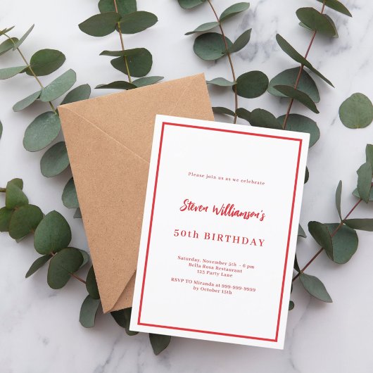 白い赤の誕生日 招待状