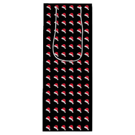 白い赤の黒のサンタハットパターンクリスマス ワインギフトバッグ