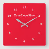 白い赤 – カスタマイズ可能 – ロゴ/文字の追加 スクエア壁時計 (正面)