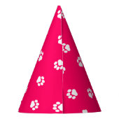 白い足のプリントが付いているショッキングピンクのパーティーの帽子 パーティーハット (裏面)