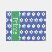 白い足の跡が青と緑でパーソナライズされた印刷 フリースブランケット (正面(横))