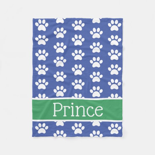 白い足の跡が青と緑でパーソナライズされた印刷 フリースブランケット (正面)