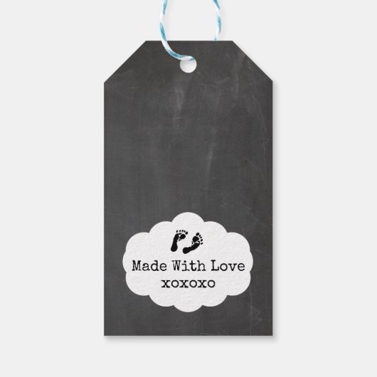 白い足跡を持つ赤ちゃんシャワーの黒板 ギフトタグ (裏面)