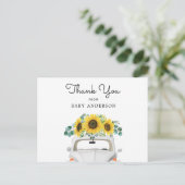 白い車とヒマワリありがとう ポストカード (スタンド正面)