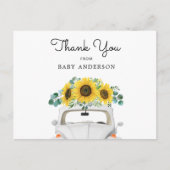 白い車とヒマワリありがとう ポストカード (正面)