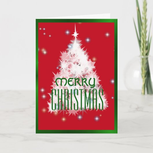 白い輝くクリスマスツリー シーズンカード (正面)