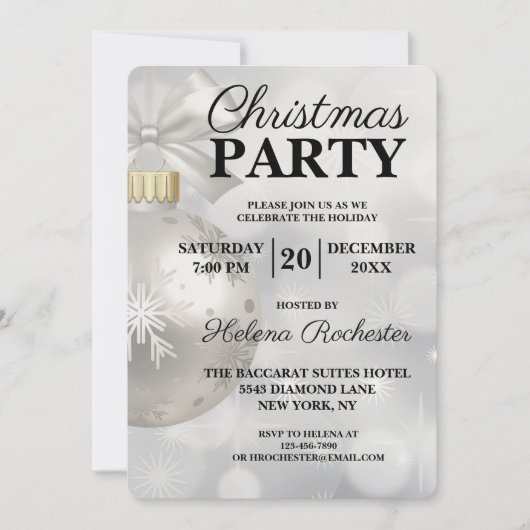 白い輝エレガントくクリスマスパーティー 招待状 (正面)