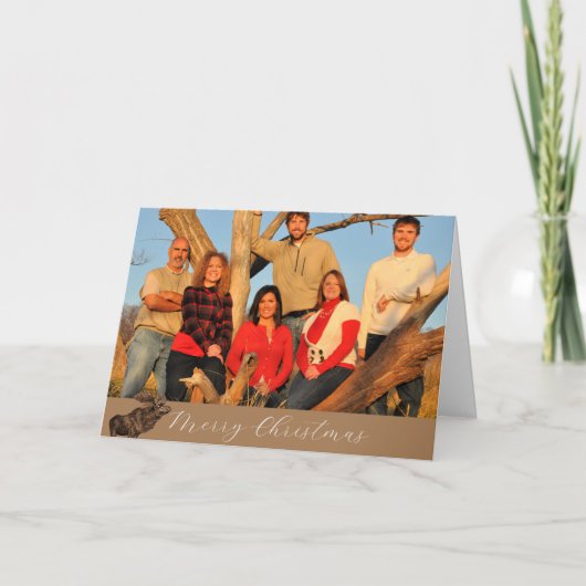 白い輪郭を持つメリークリスマスブラウンのムース シーズンカード (正面)