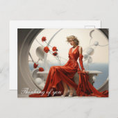 白い部屋の赤いドレスを着た絵画婦人 ポストカード (正面/裏面)