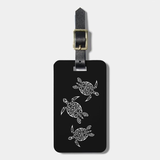 白い部族のカメ黒い背景アドレスの追加 ラゲッジタグ (正面縦)