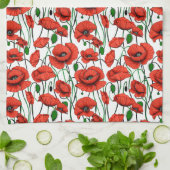 白い野に咲くケシの赤 キッチンタオル (折り畳み)