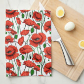 白い野に咲くケシの赤 キッチンタオル (四つ折り)