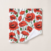 白い野に咲くケシの赤 バスタオルセット (ウォッシュタオル)