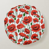白い野に咲くケシの赤 ラウンドクッション (裏面)