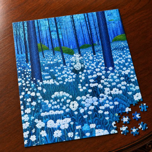 白い野の花の魔法の森 ジグソーパズル