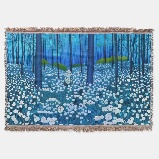 白い野の花の魔法の森 スローブランケット (正面)
