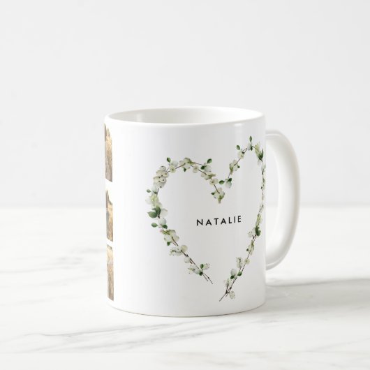 白い野数々の花ハートシンプル写真エレガント コーヒーマグカップ (正面右)