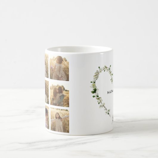 白い野数々の花ハートシンプル写真エレガント コーヒーマグカップ (中央)