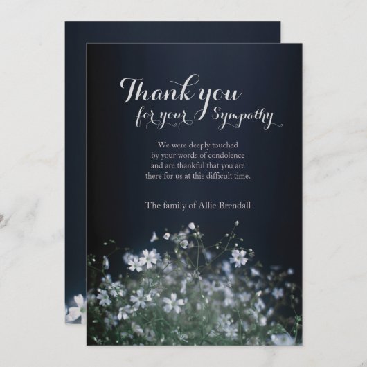 白い野生の花の死別は感謝していしています サンキューカード (正面/裏面)