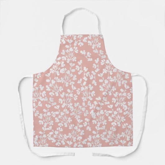 白い野生の花模様かわいらし エプロン (正面)
