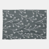 白い野生の花模様 キッチンタオル (横)
