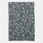 白い野生の花模様 キッチンタオル (縦)