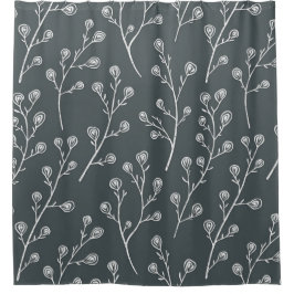 白い野生の花模様 シャワーカーテン