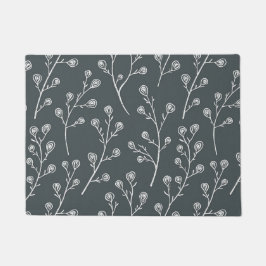 白い野生の花模様 ドアマット