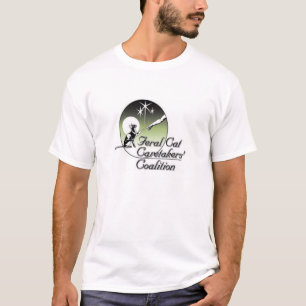 白い野生猫の世話人のロゴボーダー無し Tシャツ