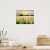 白い野絵画花草地 – ヴィンテージ ポスター (キッチン)