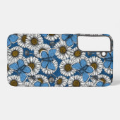 白い野花のデイジーと青い蝶々 SAMSUNG GALAXYケース (裏面横)