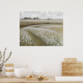 白い野草牧油絵 ポスター (キッチン)