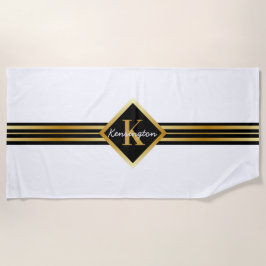 白い金ゴールドとフェイクClassiy Monogram文字WHITE ビーチタオル