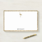 白い金ゴールドグリッターフラミンゴ縁どと+名前 ポストイット (デスク)