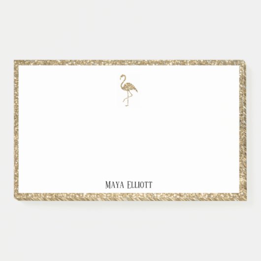 白い金ゴールドグリッターフラミンゴ縁どと+名前 ポストイット (正面)