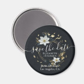 白い金ゴールドフローラリース結婚式の日付を保存 マグネット (正面/裏面)