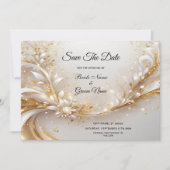 白い金ゴールドフローラ日付の保存 セーブザデート (正面)