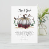 白い金ゴールド素朴の小さなカボチャのベビーシャワー サンキューカード (スタンド正面)
