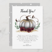 白い金ゴールド素朴の小さなカボチャのベビーシャワー サンキューカード (正面/裏面)