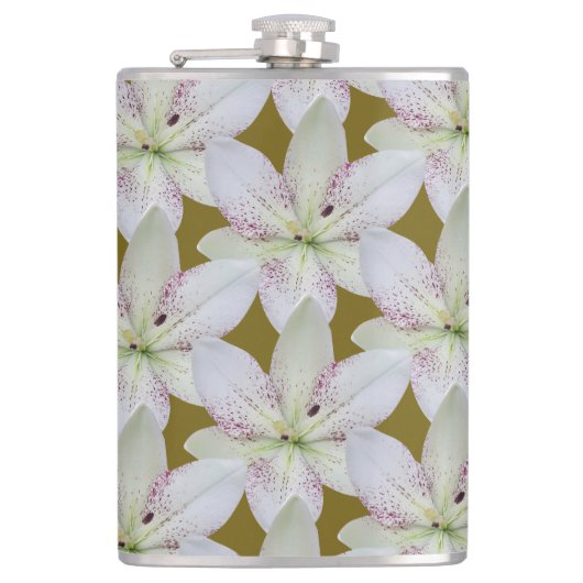 白い金色のユリの花、名パーソナライズされた前 フラスク (正面)