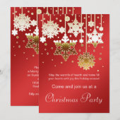白い金色の雪の結晶が赤いクリスマス パーティー 招待状 (正面/裏面)