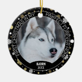 白い金色の雪の結晶にカスタムキュートな子犬の写真 セラミックオーナメント (正面)